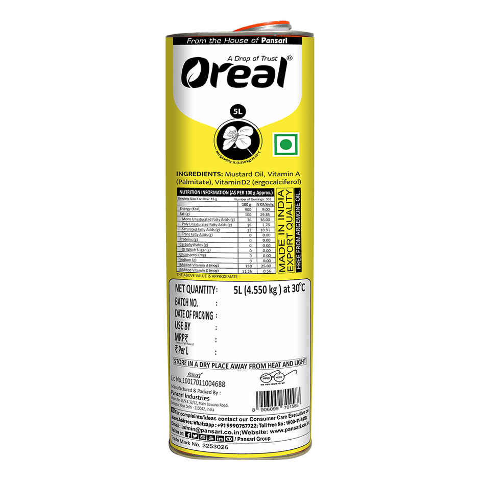 Oreal Yellow Mustard (Sarson) Cold Pressed Oil